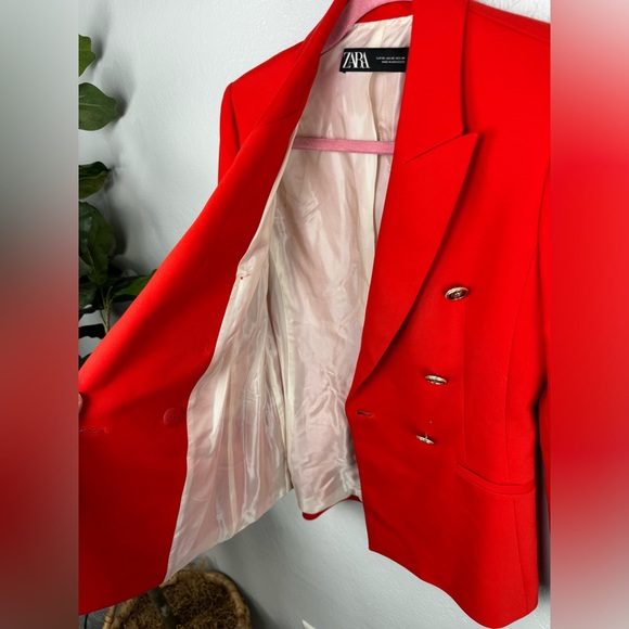Zara Bright Red Orange Double Breasted Blazer - Picture 9 of 11